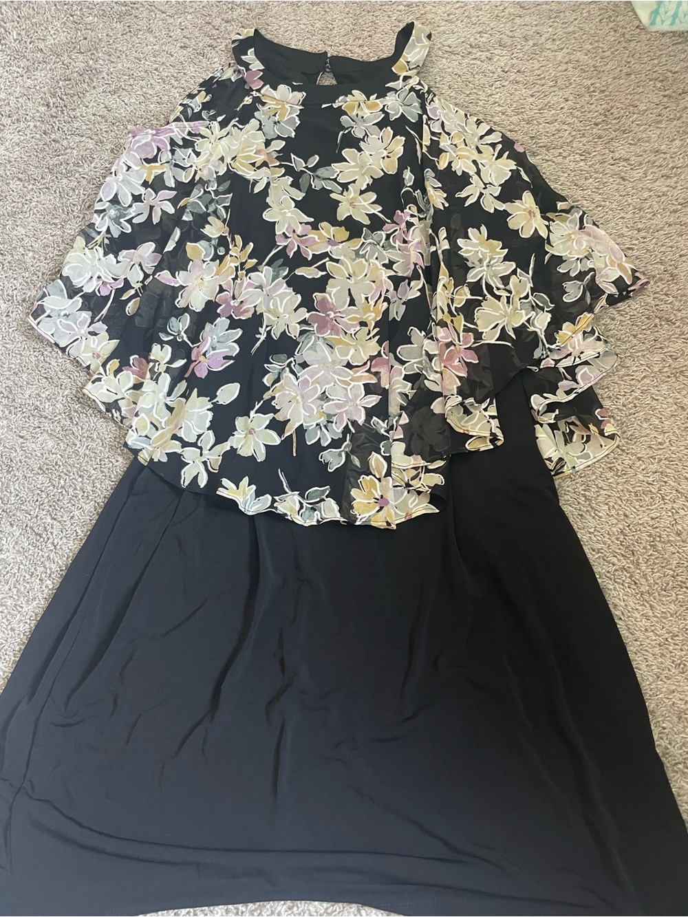 Alyx Black Dress with Pastel Floral Overlay